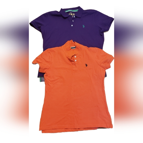 US Polo Assn Ladies Top Size Medium Orange And Purple Gently Used Short Sleeves - Picture 3 of 7